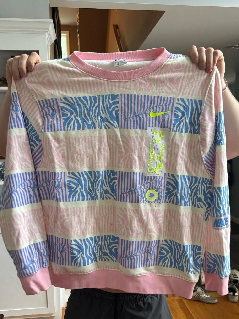 Nike Pink, Blue & Yellow Graphic Zebra Stripe Crewneck